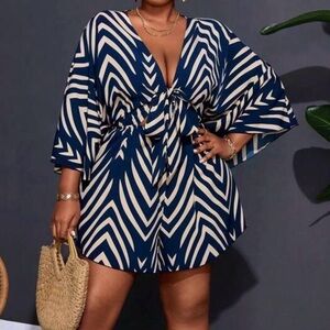 Navy Blue Print Romper